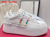 Valentino Flatform Rockstud Untitled Calfskin Sneaker in White with Multicolor Studs Replica