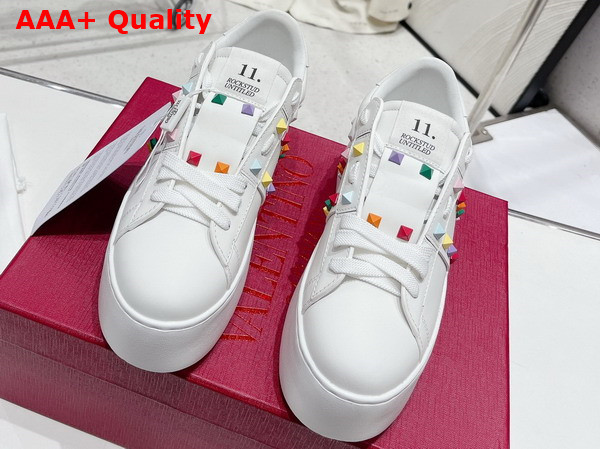 Valentino Flatform Rockstud Untitled Calfskin Sneaker in White with Multicolor Studs Replica