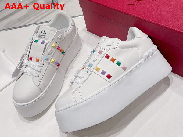 Valentino Flatform Rockstud Untitled Calfskin Sneaker in White with Multicolor Studs Replica