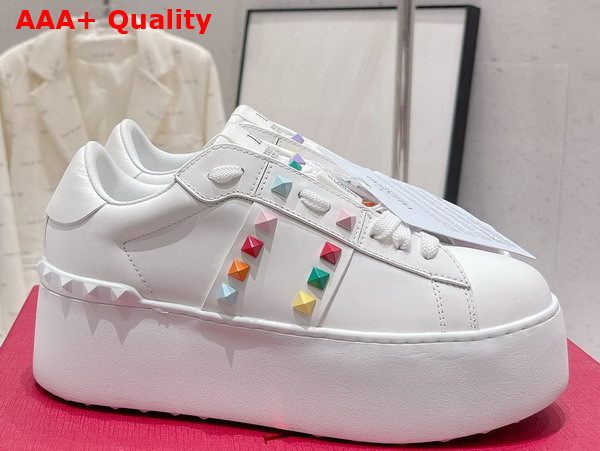 Valentino Flatform Rockstud Untitled Calfskin Sneaker in White with Multicolor Studs Replica