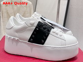 Valentino Flatform Rockstud Untitled Sneaker in White Calfskin with Black Stripe Replica