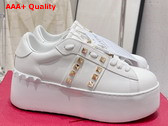 Valentino Flatform Rockstud Untitled Sneaker in White Calfskin with Gold Studs Replica