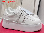 Valentino Flatform Rockstud Untitled Sneaker in White Calfskin with Silver Studs Replica