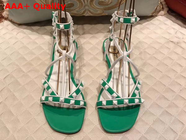 Valentino Free Rockstud Sandal in Green Calfskin Leather Replica