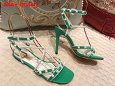 Valentino Free Rockstud Sandal in Green Calfskin Leather Replica