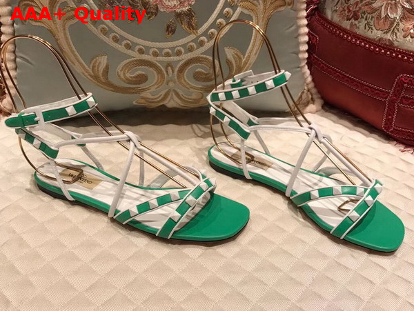 Valentino Free Rockstud Sandal in Green Calfskin Leather Replica