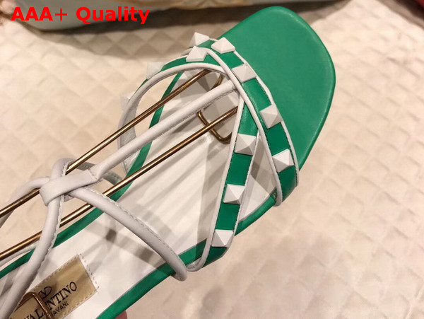 Valentino Free Rockstud Sandal in Green Calfskin Leather Replica