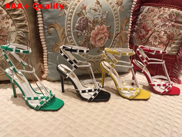 Valentino Free Rockstud Sandal in Green Calfskin Leather Replica