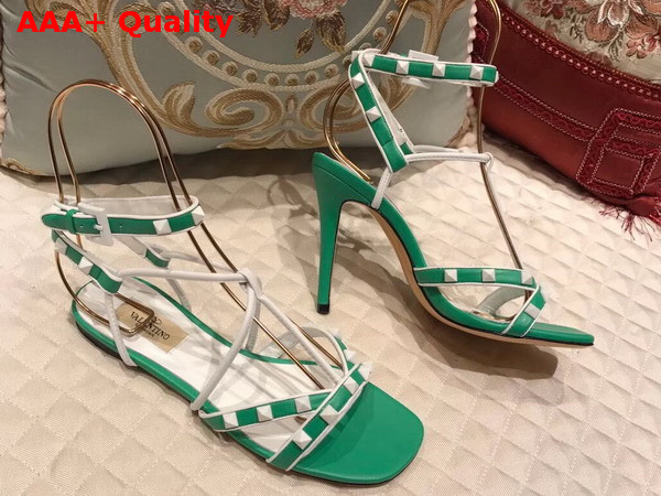 Valentino Free Rockstud Sandal in Green Calfskin Leather Replica