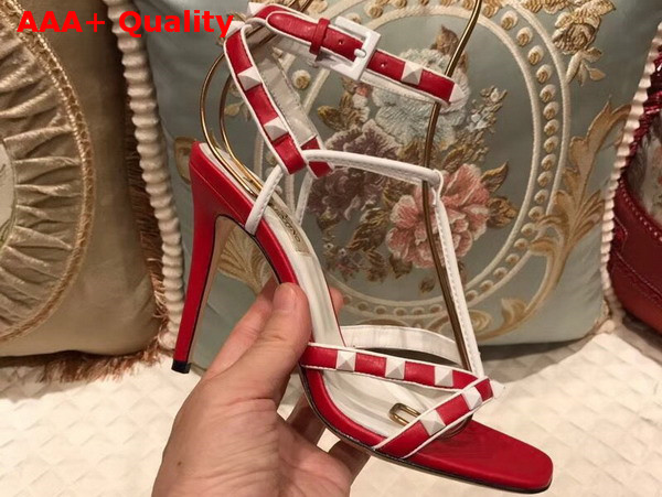 Valentino Free Rockstud Sandal in Red Calfskin Leather Replica