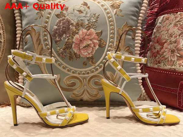 Valentino Free Rockstud Sandal in Yellow Calfskin Leather Replica