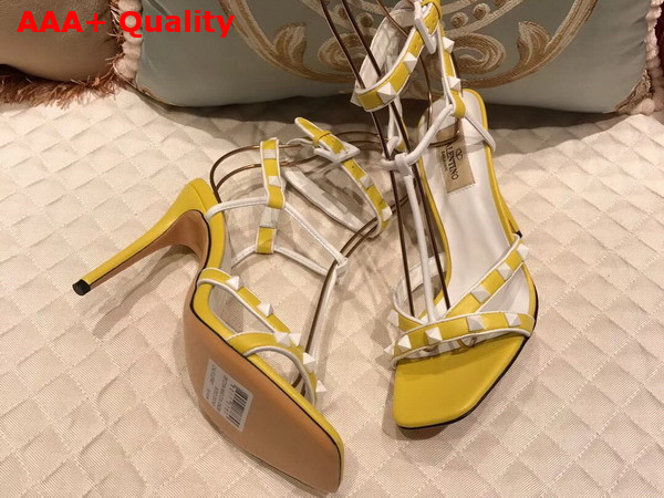 Valentino Free Rockstud Sandal in Yellow Calfskin Leather Replica