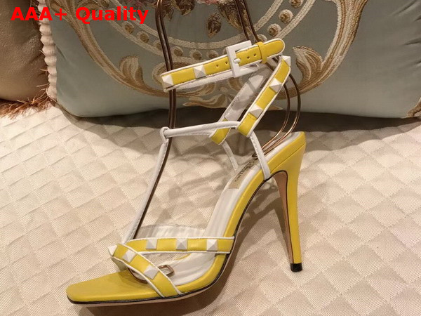 Valentino Free Rockstud Sandal in Yellow Calfskin Leather Replica