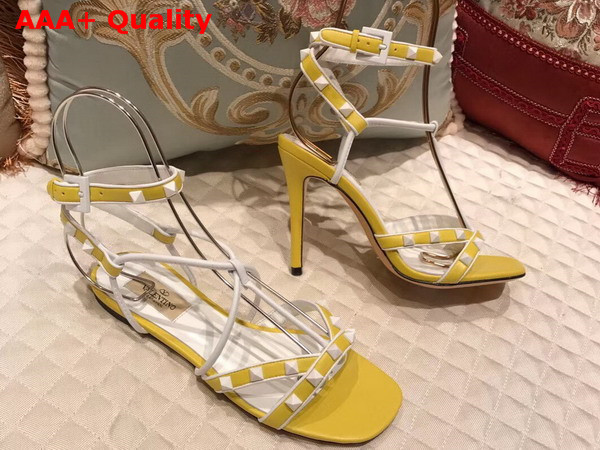 Valentino Free Rockstud Sandal in Yellow Calfskin Leather Replica