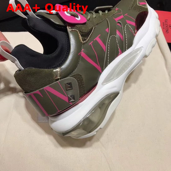 Valentino Garavani Bounce Low Top Sneaker in Khaki Calfskin with VLTN Logo Replica