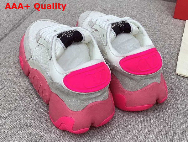 Valentino Garavani Bubbleback Mesh and Suede Sneaker White Ice Neon Pink Replica