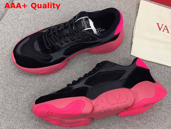 Valentino Garavani Bubbleback Sneaker Black Mesh and Pink Sole Replica