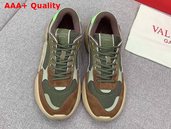 Valentino Garavani Bubbleback Sneaker in Mesh with Details in Suede Green and Brown Replica