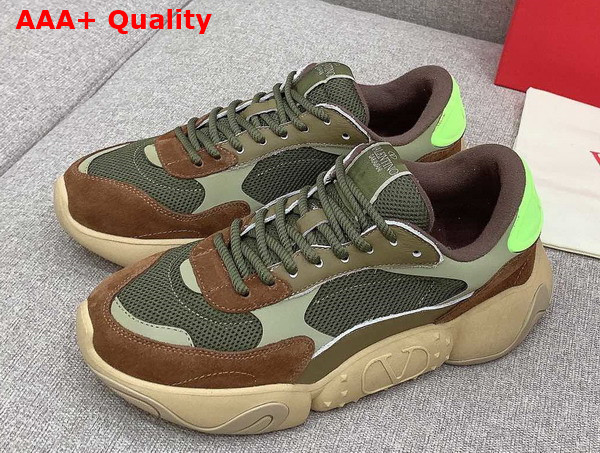 Valentino Garavani Bubbleback Sneaker in Mesh with Details in Suede Green and Brown Replica