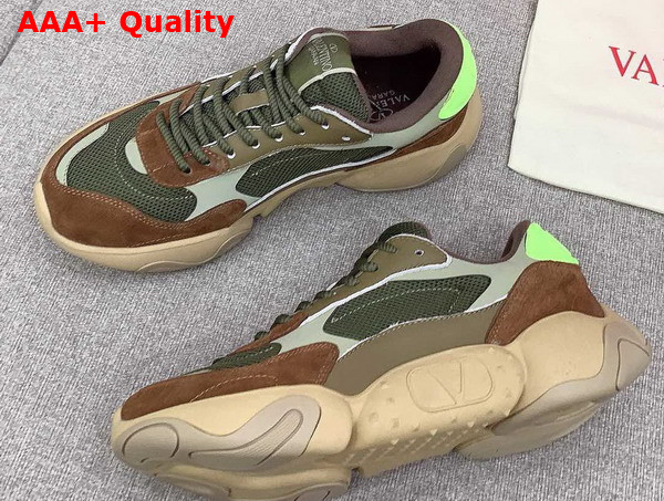 Valentino Garavani Bubbleback Sneaker in Mesh with Details in Suede Green and Brown Replica