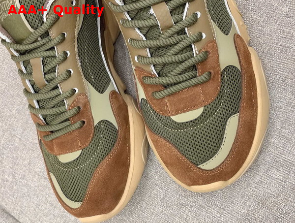 Valentino Garavani Bubbleback Sneaker in Mesh with Details in Suede Green and Brown Replica