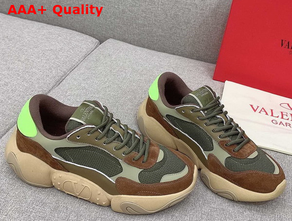 Valentino Garavani Bubbleback Sneaker in Mesh with Details in Suede Green and Brown Replica