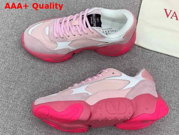 Valentino Garavani Bubbleback Sneaker in Pink Mesh with Suede Details Replica