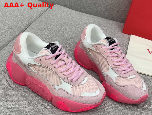 Valentino Garavani Bubbleback Sneaker in Pink Mesh with Suede Details Replica