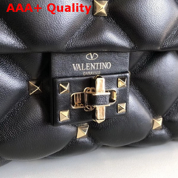 Valentino Garavani Candystud Top Handle Bag in Black Soft Lambskin Leather Replica