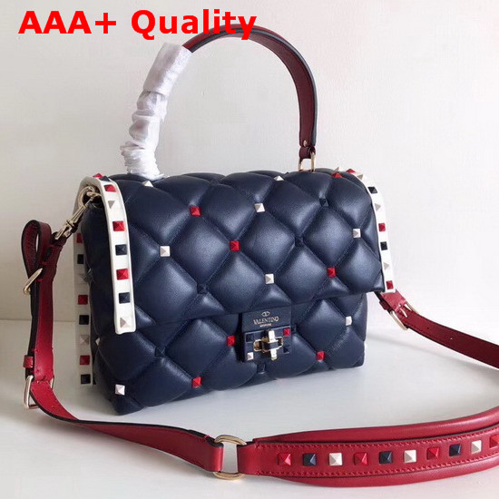 Valentino Garavani Candystud Top Handle Bag in Blue Supple Lambskin with Multicolored Stud Replica