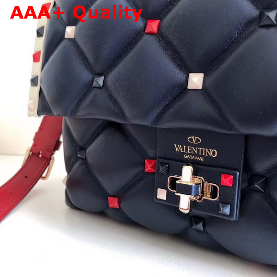 Valentino Garavani Candystud Top Handle Bag in Blue Supple Lambskin with Multicolored Stud Replica