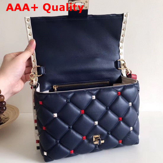 Valentino Garavani Candystud Top Handle Bag in Blue Supple Lambskin with Multicolored Stud Replica