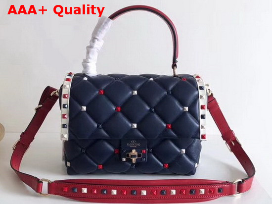 Valentino Garavani Candystud Top Handle Bag in Blue Supple Lambskin with Multicolored Stud Replica