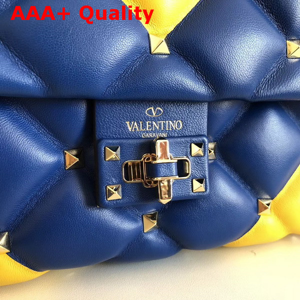 Valentino Garavani Candystud Top Handle Bag in Blue and Yellow Soft Lambskin Leather Replica