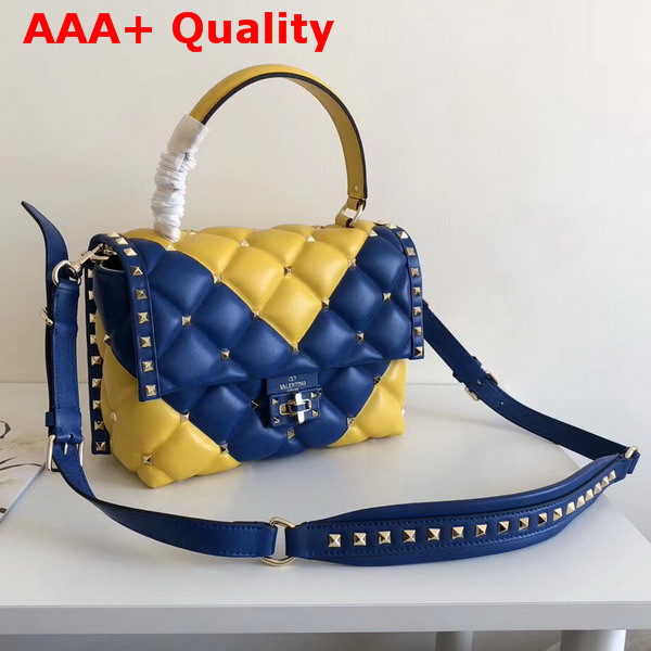 Valentino Garavani Candystud Top Handle Bag in Blue and Yellow Soft Lambskin Leather Replica