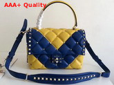 Valentino Garavani Candystud Top Handle Bag in Blue and Yellow Soft Lambskin Leather Replica