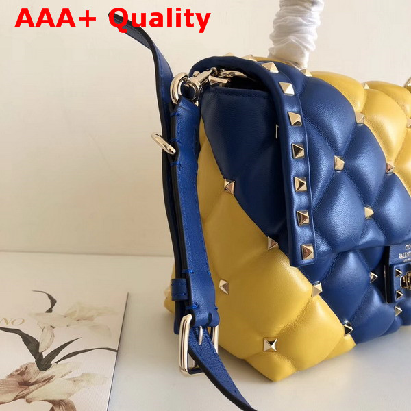 Valentino Garavani Candystud Top Handle Bag in Blue and Yellow Soft Lambskin Leather Replica