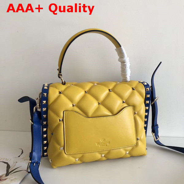 Valentino Garavani Candystud Top Handle Bag in Blue and Yellow Soft Lambskin Leather Replica