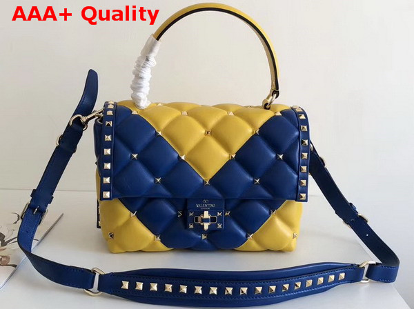 Valentino Garavani Candystud Top Handle Bag in Blue and Yellow Soft Lambskin Leather Replica