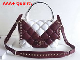 Valentino Garavani Candystud Top Handle Bag in Burgundy and White Soft Lambskin Replica