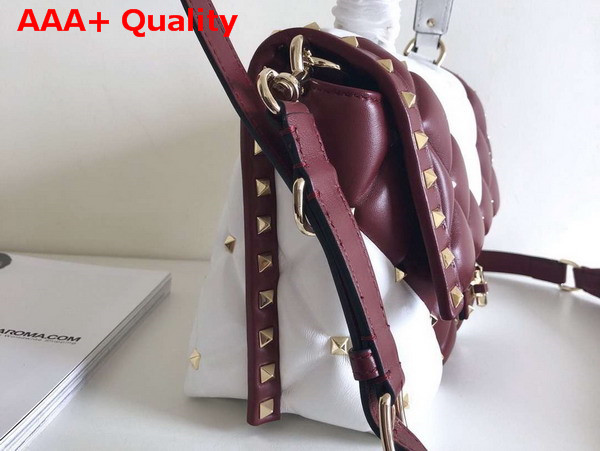 Valentino Garavani Candystud Top Handle Bag in Burgundy and White Soft Lambskin Replica