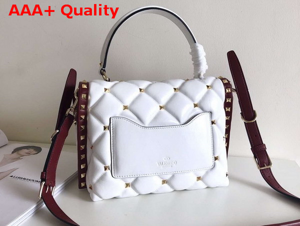 Valentino Garavani Candystud Top Handle Bag in Burgundy and White Soft Lambskin Replica