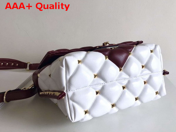 Valentino Garavani Candystud Top Handle Bag in Burgundy and White Soft Lambskin Replica