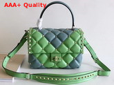 Valentino Garavani Candystud Top Handle Bag in Green and Light Blue Soft Lambskin Leather Replica