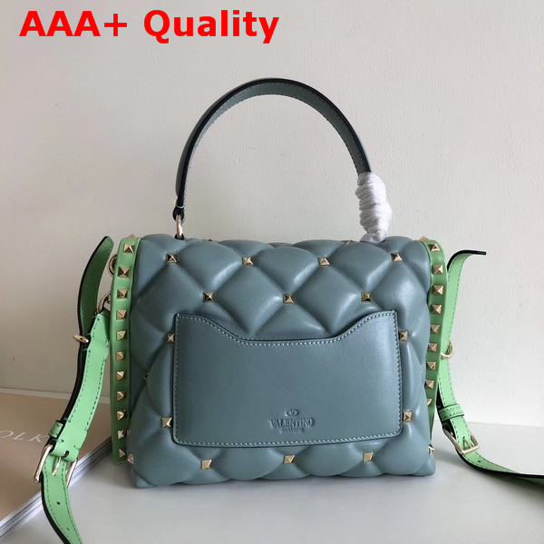 Valentino Garavani Candystud Top Handle Bag in Green and Light Blue Soft Lambskin Leather Replica