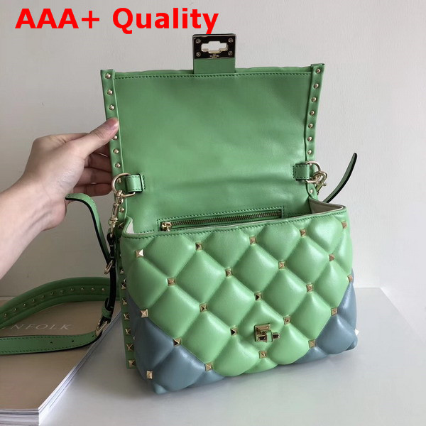 Valentino Garavani Candystud Top Handle Bag in Green and Light Blue Soft Lambskin Leather Replica