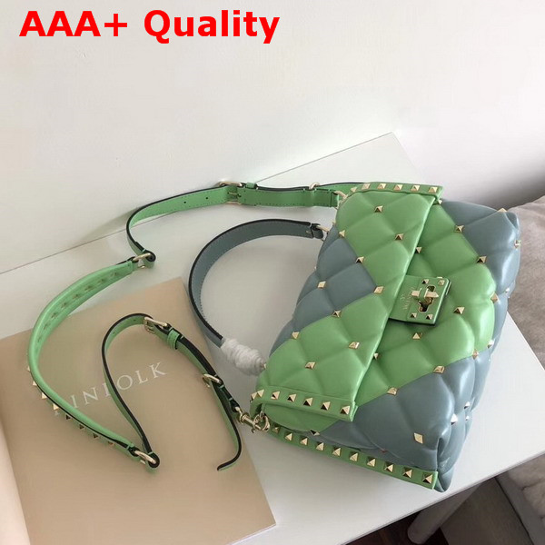 Valentino Garavani Candystud Top Handle Bag in Green and Light Blue Soft Lambskin Leather Replica