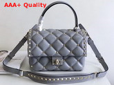 Valentino Garavani Candystud Top Handle Bag in Grey Soft Lambskin Leather Replica