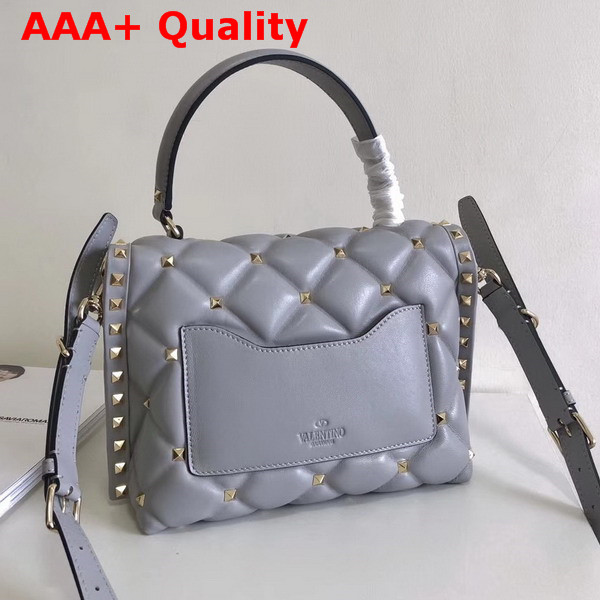 Valentino Garavani Candystud Top Handle Bag in Grey Soft Lambskin Leather Replica