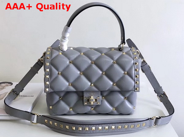 Valentino Garavani Candystud Top Handle Bag in Grey Soft Lambskin Leather Replica